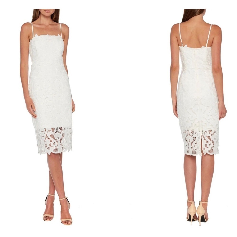 Bardot Lina Lace Sheath Dress floral pattern white cocktail party event wedding